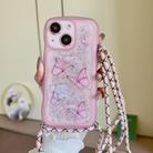 For iPhone 15 Plus Crossbody Wave Edge Butterfly TPU Phone Case(Pink) - 1