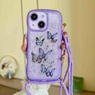 For iPhone 15 Plus Crossbody Wave Edge Butterfly TPU Phone Case(Purple) - 1