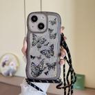 For iPhone 15 Crossbody Wave Edge Butterfly TPU Phone Case(Black) - 1