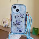 For iPhone 14 Plus Crossbody Wave Edge Butterfly TPU Phone Case(Blue) - 1