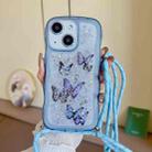 For iPhone 14 Crossbody Wave Edge Butterfly TPU Phone Case(Blue) - 1