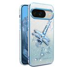 For Google Pixel 9 Pro Gradient Glitter Immortal 3D Dragonfly Holder Plated Phone Case(Blue) - 1