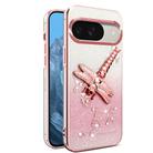 For Google Pixel 9 Pro Gradient Glitter Immortal 3D Dragonfly Holder Plated Phone Case(Pink) - 1