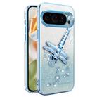 For Google Pixel 9 Pro XL Gradient Glitter Immortal 3D Dragonfly Holder Plated Phone Case(Blue) - 1