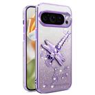 For Google Pixel 9 Pro XL Gradient Glitter Immortal 3D Dragonfly Holder Plated Phone Case(Purple) - 1