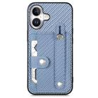 For iPhone 16 Wristband Kickstand Card Wallet Back Phone Case with Tool Knife(Blue) - 1