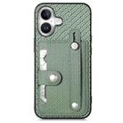 For iPhone 16 Wristband Kickstand Card Wallet Back Phone Case with Tool Knife(Green) - 1