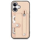 For iPhone 16 Wristband Kickstand Card Wallet Back Phone Case with Tool Knife(Khaki) - 1