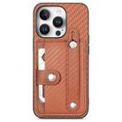 For iPhone 16 Pro Wristband Kickstand Card Wallet Back Phone Case with Tool Knife(Brown) - 1