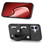 For iPhone 16 Plus Wristband Kickstand Card Wallet Back Phone Case with Tool Knife(Black) - 2