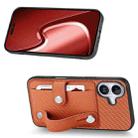 For iPhone 16 Plus Wristband Kickstand Card Wallet Back Phone Case with Tool Knife(Brown) - 2