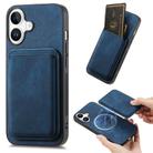 For iPhone 16 Retro Leather Card Bag Magnetic Phone Case(Blue) - 1