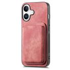 For iPhone 16 Retro Leather Card Bag Magnetic Phone Case(Pink) - 2