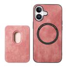 For iPhone 16 Retro Leather Card Bag Magnetic Phone Case(Pink) - 3