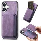 For iPhone 16 Retro Leather Card Bag Magnetic Phone Case(Purple) - 1