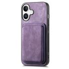 For iPhone 16 Retro Leather Card Bag Magnetic Phone Case(Purple) - 2