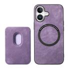 For iPhone 16 Retro Leather Card Bag Magnetic Phone Case(Purple) - 3