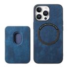 For iPhone 16 Pro Max Retro Leather Card Bag Magnetic Phone Case(Blue) - 3