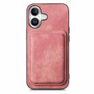 For iPhone 17 Retro Leather Card Bag Magnetic Phone Case(Pink) - 2
