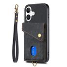 For iPhone 16 Retro Card Wallet Fold Leather Phone Case with Strap(Black) - 2