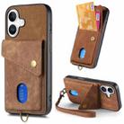 For iPhone 16 Retro Card Wallet Fold Leather Phone Case with Strap(Brown) - 1