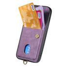 For iPhone 16 Retro Card Wallet Fold Leather Phone Case with Strap(Purple) - 3