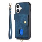 For iPhone 16 Plus Retro Card Wallet Fold Leather Phone Case with Strap(Blue) - 2