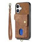 For iPhone 16 Plus Retro Card Wallet Fold Leather Phone Case with Strap(Brown) - 2