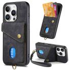 For iPhone 16 Pro Retro Card Wallet Fold Leather Phone Case with Strap(Black) - 1