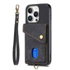 For iPhone 16 Pro Retro Card Wallet Fold Leather Phone Case with Strap(Black) - 2