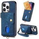 For iPhone 16 Pro Retro Card Wallet Fold Leather Phone Case with Strap(Blue) - 1