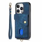 For iPhone 16 Pro Retro Card Wallet Fold Leather Phone Case with Strap(Blue) - 2