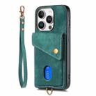 For iPhone 16 Pro Retro Card Wallet Fold Leather Phone Case with Strap(Green) - 2