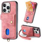 For iPhone 16 Pro Retro Card Wallet Fold Leather Phone Case with Strap(Pink) - 1