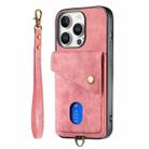 For iPhone 16 Pro Retro Card Wallet Fold Leather Phone Case with Strap(Pink) - 2