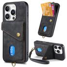 For iPhone 16 Pro Max Retro Card Wallet Fold Leather Phone Case with Strap(Black) - 1