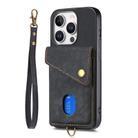 For iPhone 16 Pro Max Retro Card Wallet Fold Leather Phone Case with Strap(Black) - 2