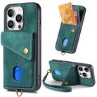 For iPhone 16 Pro Max Retro Card Wallet Fold Leather Phone Case with Strap(Green) - 1