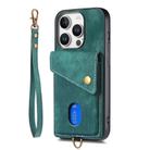 For iPhone 16 Pro Max Retro Card Wallet Fold Leather Phone Case with Strap(Green) - 2