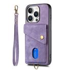 For iPhone 16 Pro Max Retro Card Wallet Fold Leather Phone Case with Strap(Purple) - 2