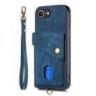 For iPhone 16e Retro Card Wallet Fold Leather Phone Case with Strap(Blue) - 2