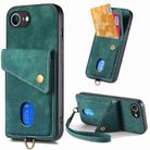 For iPhone 16e Retro Card Wallet Fold Leather Phone Case with Strap(Green) - 1
