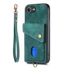 For iPhone 16e Retro Card Wallet Fold Leather Phone Case with Strap(Green) - 2