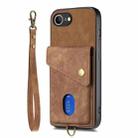 For iPhone 16e Retro Card Wallet Fold Leather Phone Case with Strap(Brown) - 2