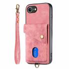 For iPhone 16e Retro Card Wallet Fold Leather Phone Case with Strap(Pink) - 2
