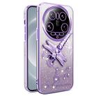 For Xiaomi 14 Ultra Gradient Glitter Immortal 3D Dragonfly Holder Plated Phone Case(Purple) - 1