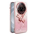 For Xiaomi 14 Ultra Gradient Glitter Immortal 3D Dragonfly Holder Plated Phone Case(Pink) - 1