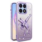 For Xiaomi 14 Pro Gradient Glitter Immortal 3D Dragonfly Holder Plated Phone Case(Purple) - 1
