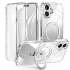 For iPhone 16 Plus Skin Feel MagSafe Holder 360 Full Body Phone Case(Transparent) - 1