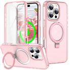 For iPhone 16 Pro Max Frosted Skin Feel MagSafe Holder 360 Full Body Phone Case(Pink) - 1